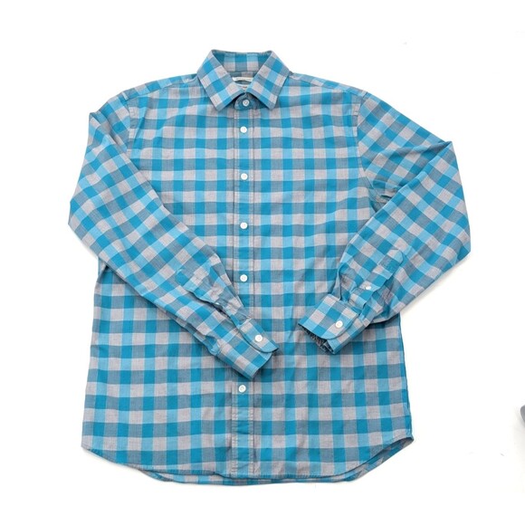 Old Navy The Signature Shirt Slim Fit Blue Plaid Button Check Men's Size Small - Picture 1 of 5